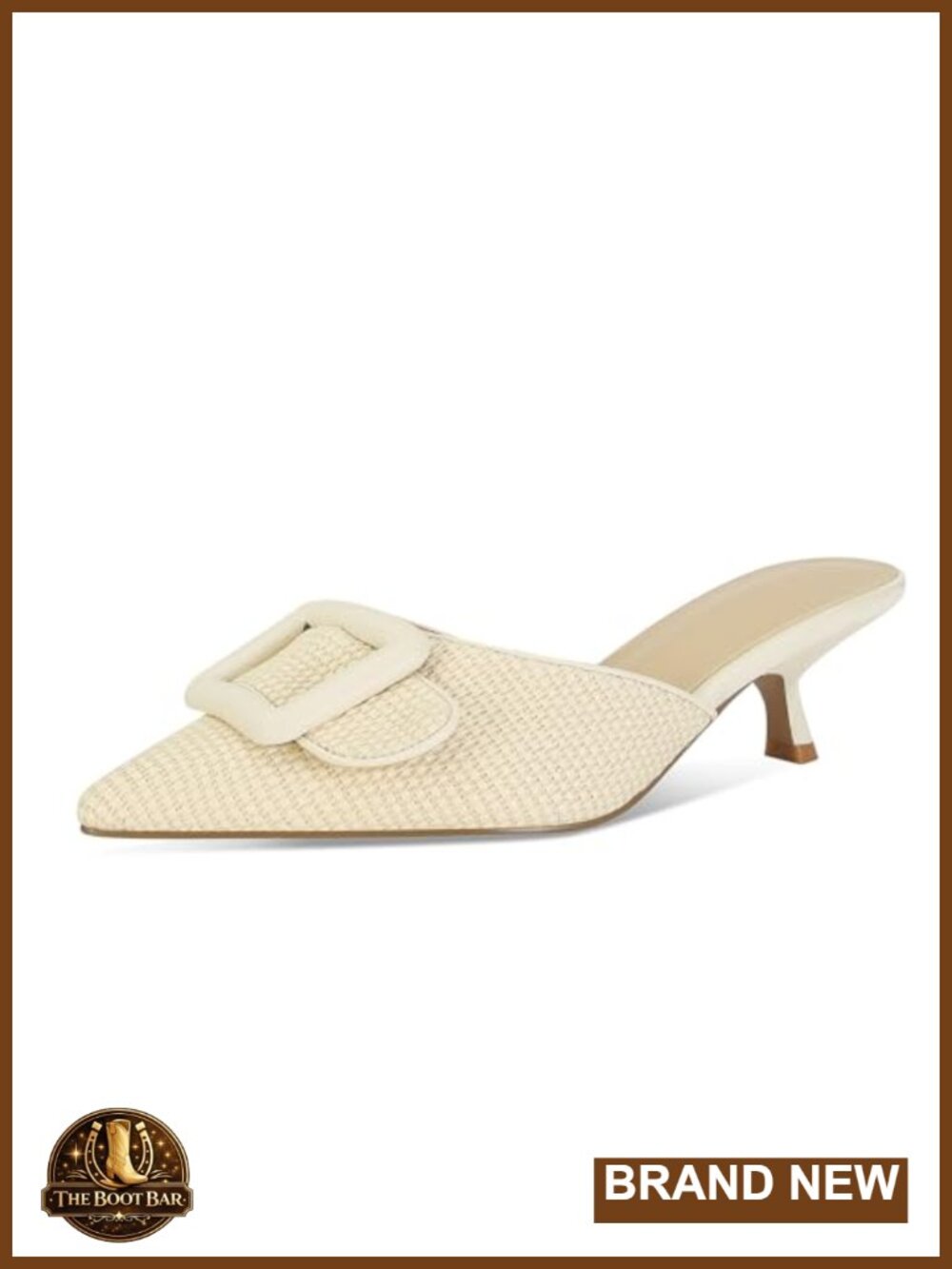 Closed Pointed Toe Kitten Heel Mules with Buckle - Faux Suede Leather, Comfort - Picture 1 of 6